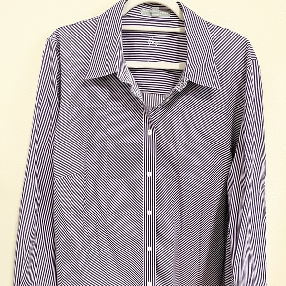 Foxcroft Purple and White Striped Button Down Shirt - Picture 2 of 7